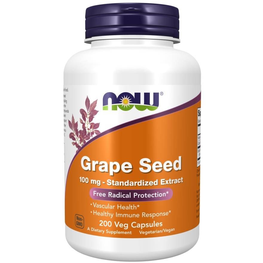 NOW FOODS Vīnogu sēklas – Vīnogu sēklu ekstrakts 100 mg + C vitamīns 200 kapsulas
