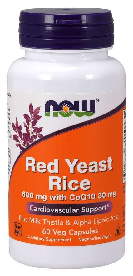 "Now Foods" sarkanā rauga rīsi 600 mg ar koenzīmu Q10 30 mg, 60 kaps.