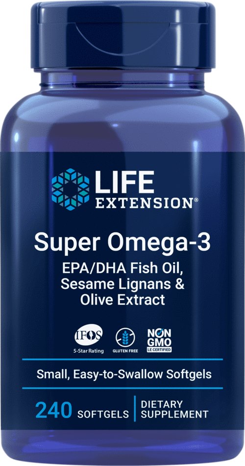Life Extension Super Omega-3 EPA/DHA ar sezama lignāniem un olīveļļas ekstraktu, 240 kapsulas