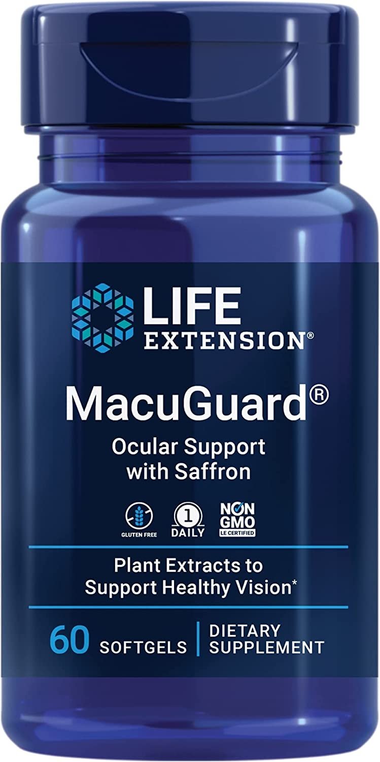 Life Extension MacuGuard acu atbalsts ar safrānu 60 kapsulas