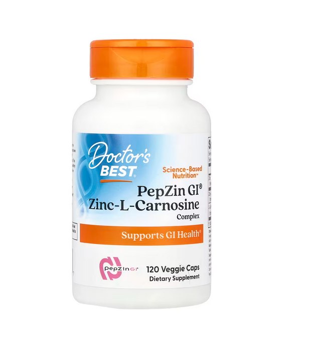 DOCTOR'S BEST PepZin Gl – cinks + L-karnozīns 120 kapsulas