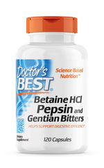 DOCTOR'S BEST Betaina HCl + pepsīns + genciānas sakne 120 kapsulas