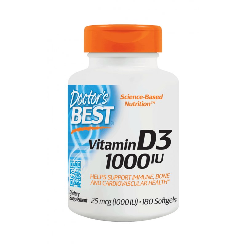 DOCTOR'S BEST vitamīns D3 1000 SV 25 mkg 180 kapsulas