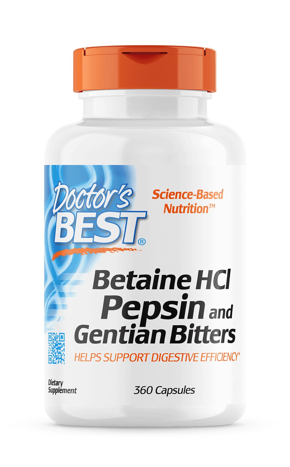 DOCTOR'S BEST Betaine HCl ar pepsīnu un genciānas sakni 360 kapsulas