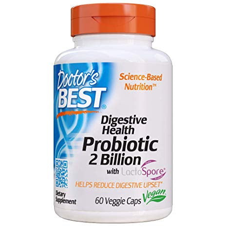 Doctor's Best gremošanas veselības probiotikas ar LactoSpore – probiotikas 2 miljardi KVV 60 kapsulas