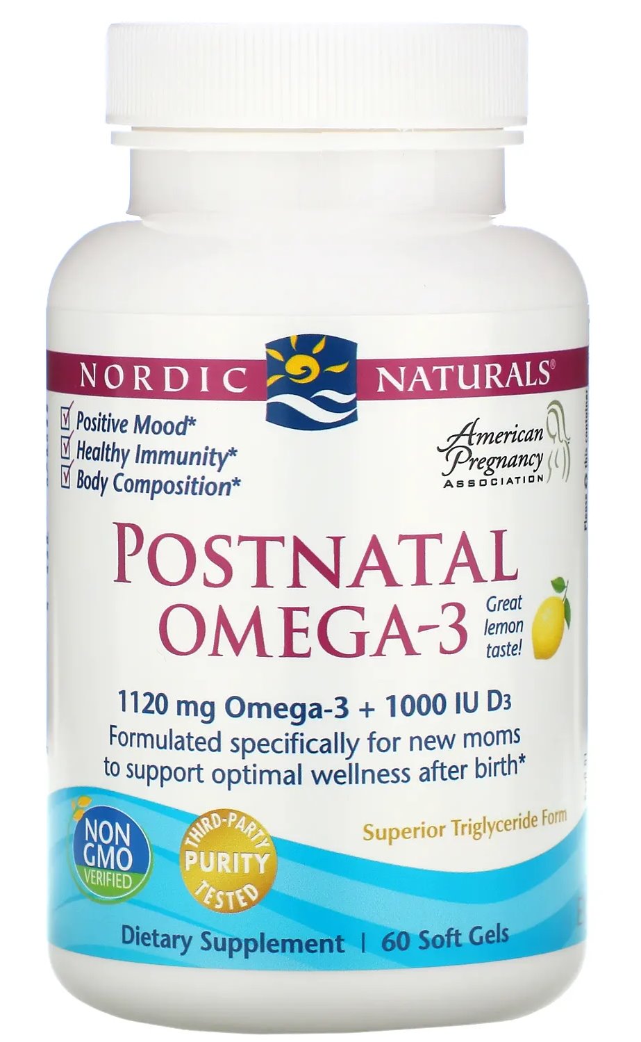 NORDIC NATURALS pēcdzemdību Omega-3, 60 kapsulas