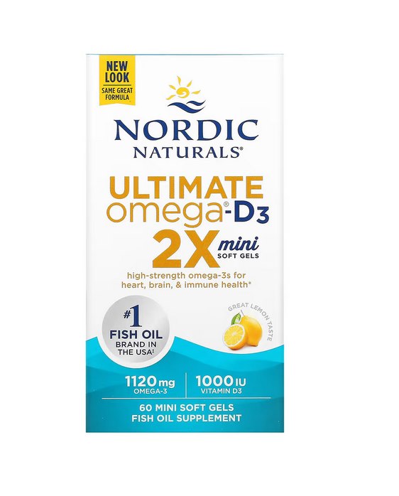 NORDIC NATURALS Ultimate Omega 2X Mini ar D3 vitamīnu, 60 kapsulas