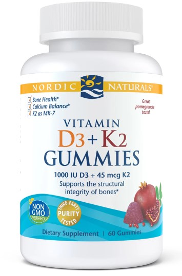 NORDIC NATURALS D3 + K2 vitamīna gumijas lācīši 60 gumijas lācīši