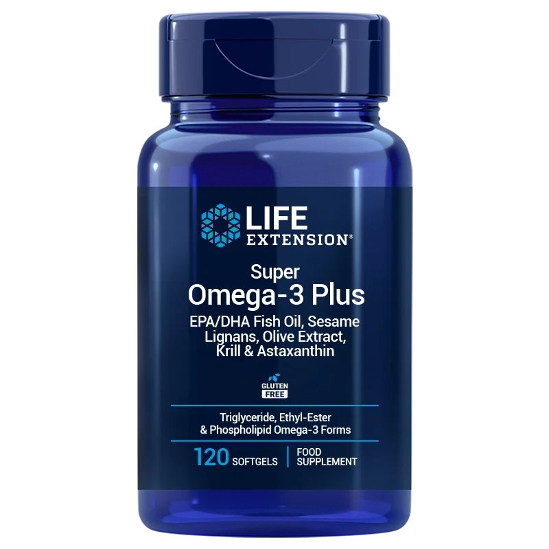 Life Extension Super Omega-3 Plus EPA/DHA ar sezama lignāniem, olīvu ekstraktu, krila eļļu un astaksantīnu ES 120 kapsulas