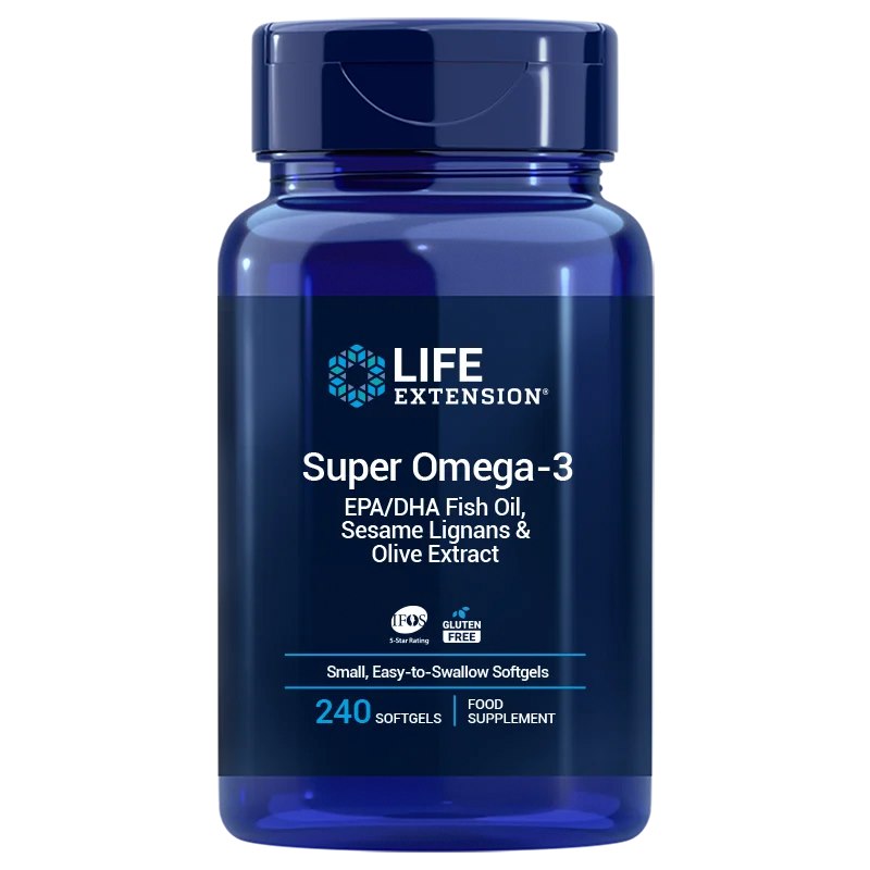 Life Extension Super Omega-3 EPA/DHA su sezama lignāniem un ES olīvu ekstraktu 240 kaps.