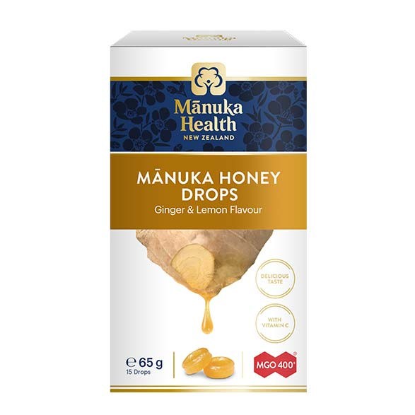 MANUKA HEALTH pastilas ar MGO™ 400+ Manuka medu un C vitamīnu – ingvera un citrona garšas, 65 g