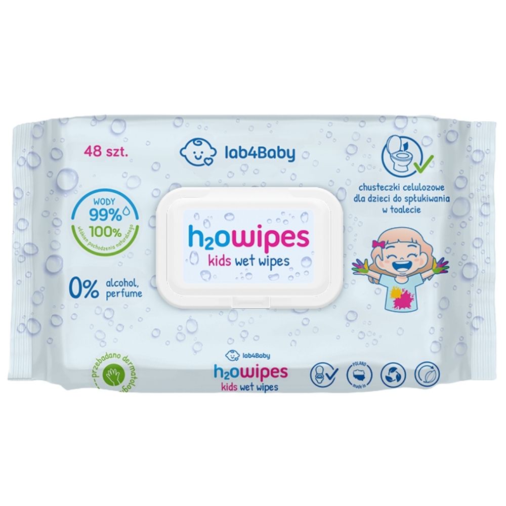 ALG Pharma h2owipes Vaikiškos celiuliozės servetėlės, skirtos nuleisti į tualetą - 48 vnt. - Magnis.lt