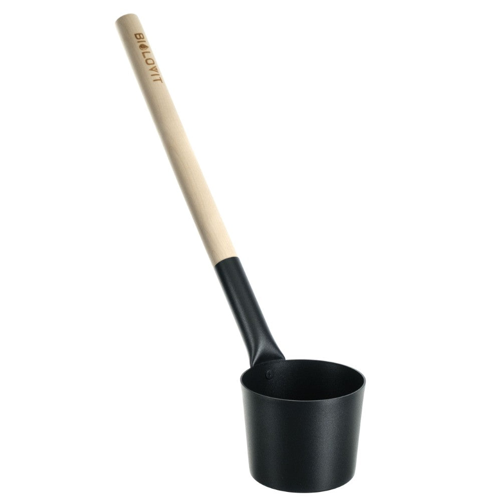 Bilovit - Melns alumīnija pirts kauss ar bērza rokturi 42cm