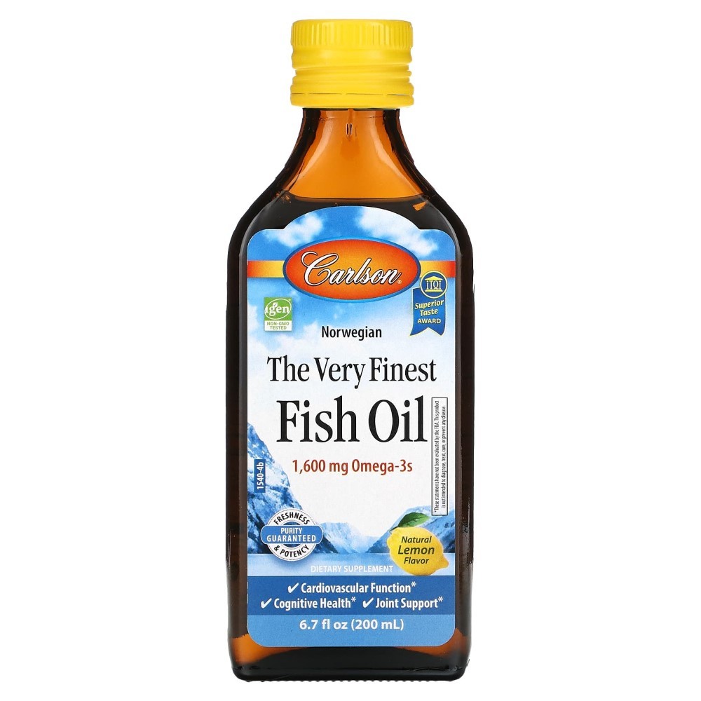 Carlson Labs norvēģu zivju eļļa, 1600 mg Omega-3, citrons – 200 ml