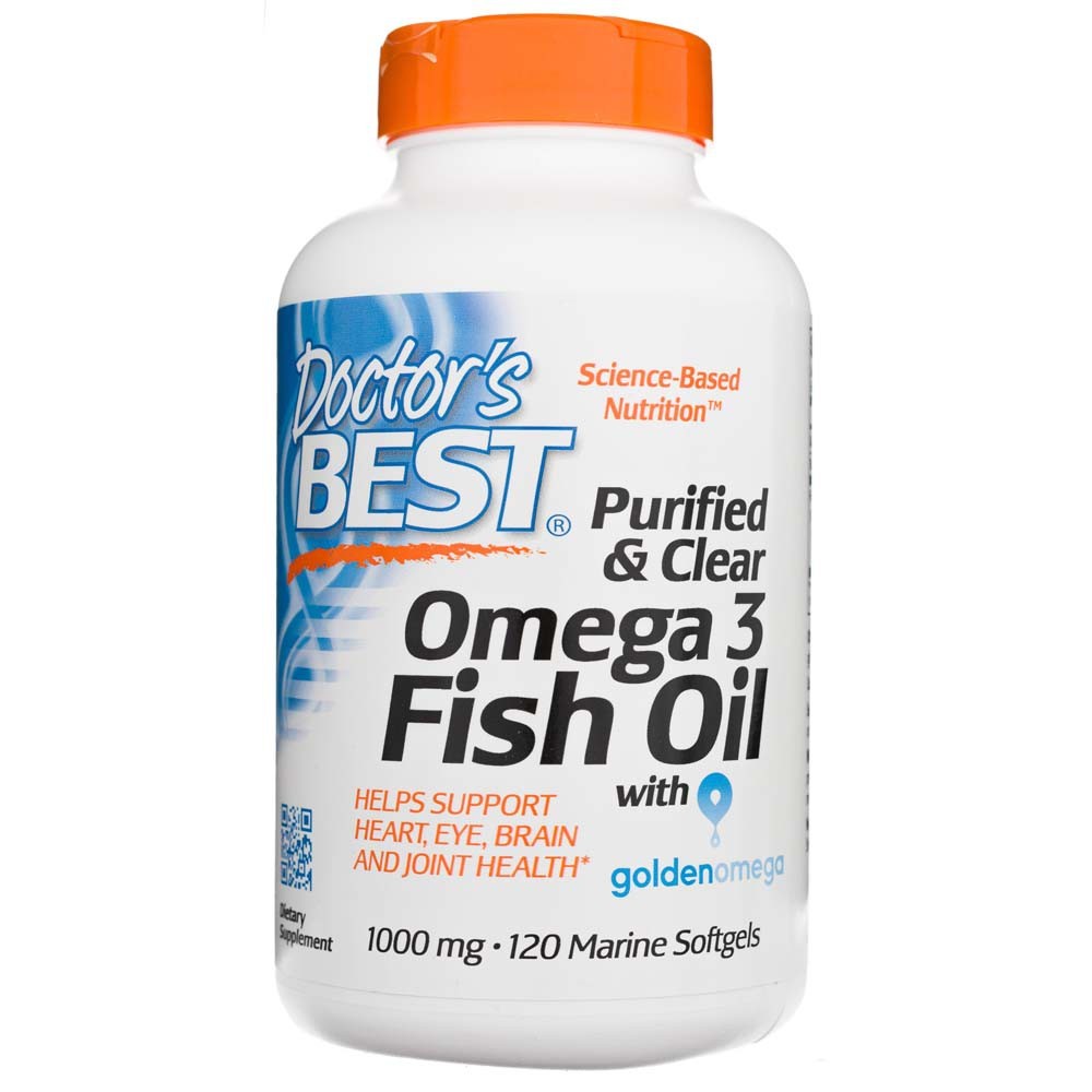Doctor's Best attīrīta un dzidra Omega 3 zivju eļļa ar Goldenomega 1000 mg - 120 kapsulas