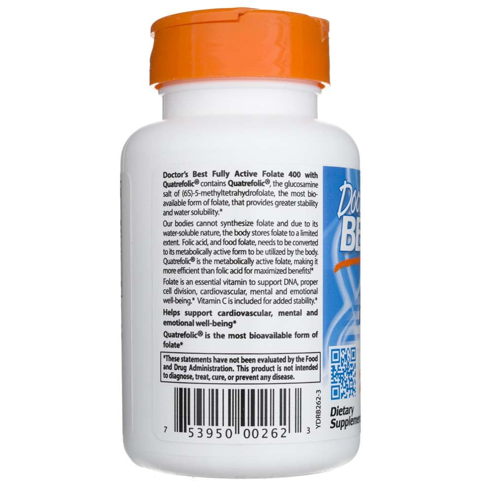 Doctor's Best Fully Active Folate 400 su Quatrefolic - 90 kapsulu