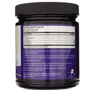 Green Pasture fermentuotas menkių kepenų aliejus ir koncentruotas sviesto aliejų mišinys, šokoladas, gelis - 188 ml - Magnis.lt