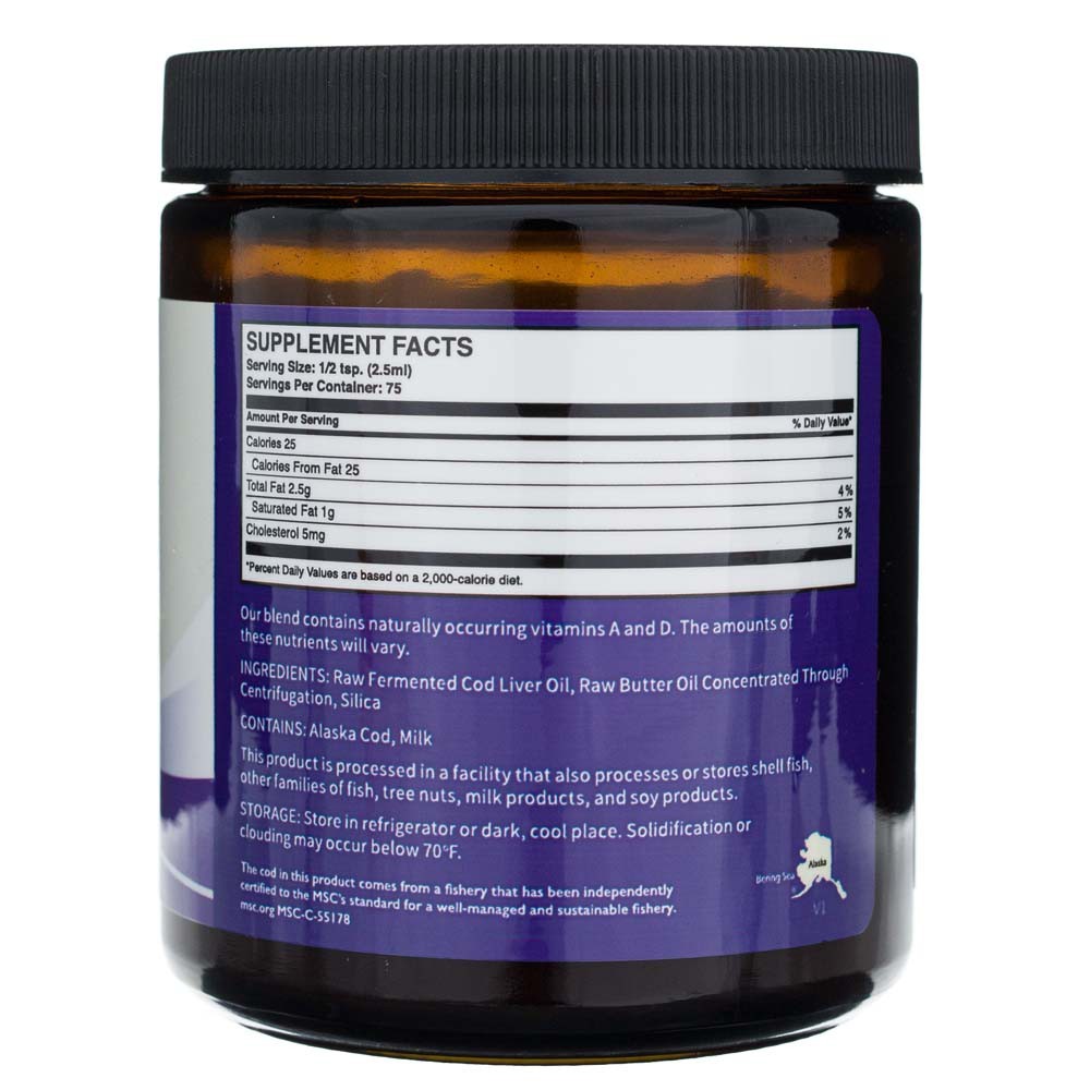 Green Pasture fermentuotas menkių kepenų aliejus ir koncentruotas sviesto aliejų mišinys, gelis - 188 ml - Magnis.lt