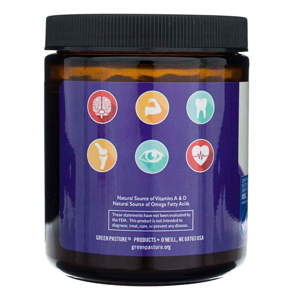Green Pasture fermentuotas menkių kepenų aliejus ir koncentruotas sviesto aliejų mišinys, gelis - 188 ml - Magnis.lt