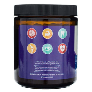 Green Pasture fermentuotas menkių kepenų aliejus ir koncentruotas sviesto aliejų mišinys, gelis - 188 ml - Magnis.lt