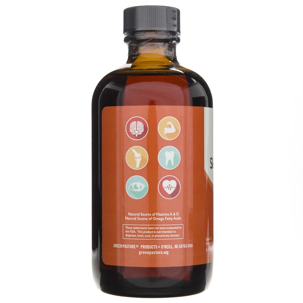 Green Pasture fermentuotas riestainių kepenų aliejus, apelsinas - 180 ml - Magnis.lt