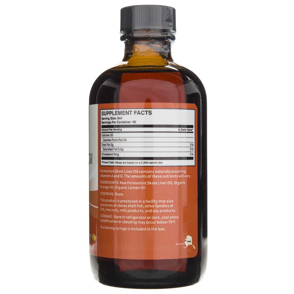 Green Pasture fermentuotas riestainių kepenų aliejus, apelsinas - 180 ml - Magnis.lt