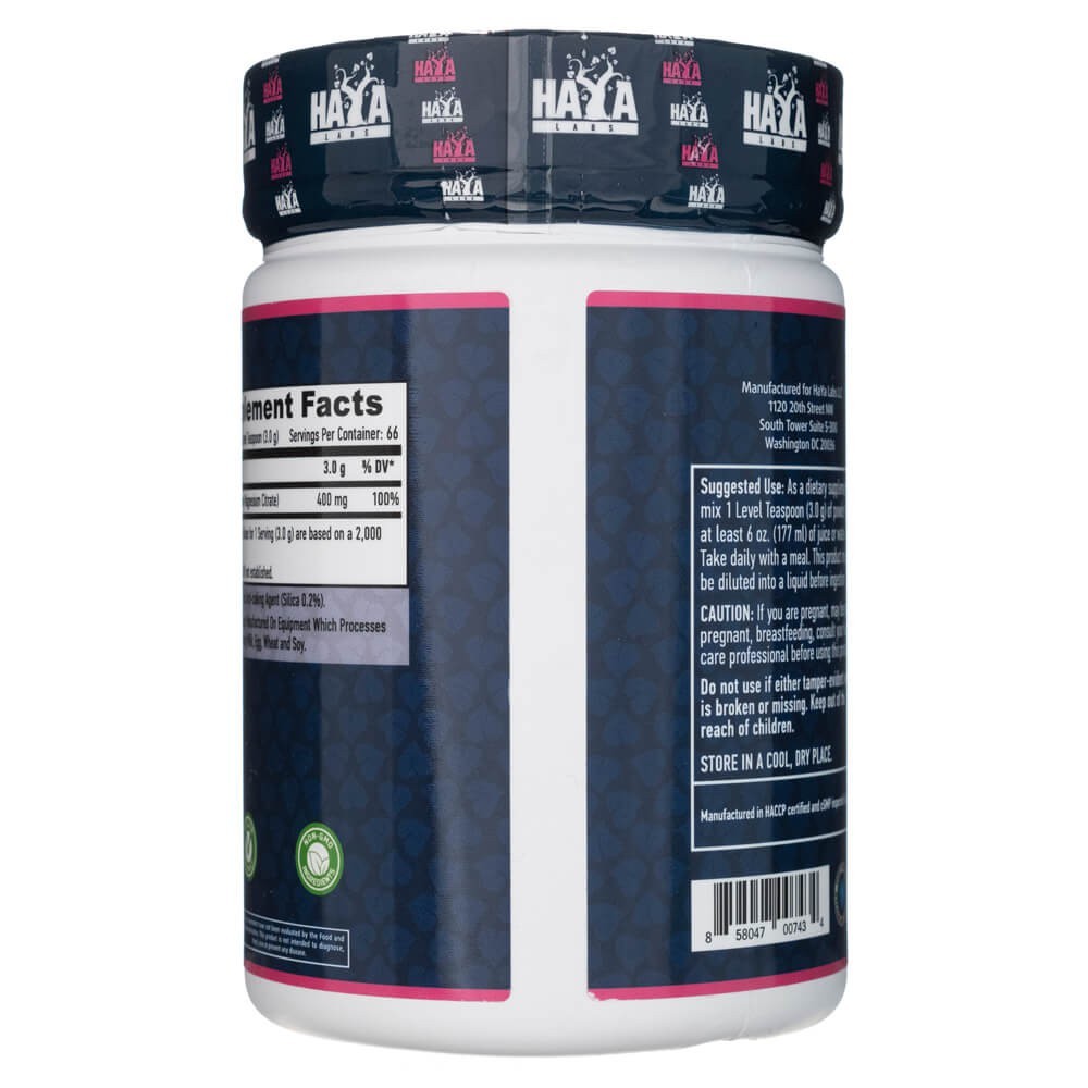 Haya Labs Magnija citrāts, pulveris 400 mg - 200 g