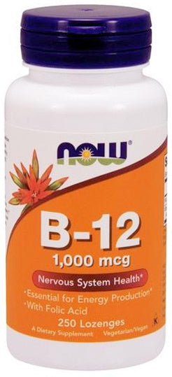 Vitamin B-12 with Folic Acid, 1000mcg - 250 lozenges - NOW Foods