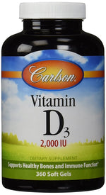 Vitamin D3, 2000 IU - 360 softgels - Carlson Labs