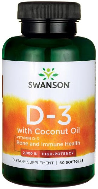 Vitamin D-3 with Coconut Oil, 2000 IU - 60 softgels - Swanson