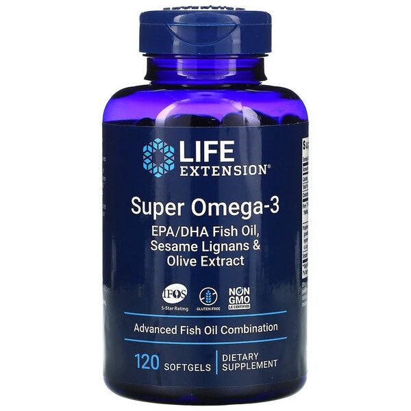 Super Omega-3 EPA/DHA Fish Oil, Sesame Lignans & Olive Extract - 120 softgels - Life Extension