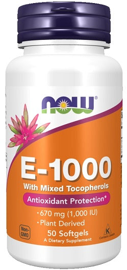 Vitamin E-1000 - Natural (Mixed Tocopherols) - 50 softgels - NOW Foods