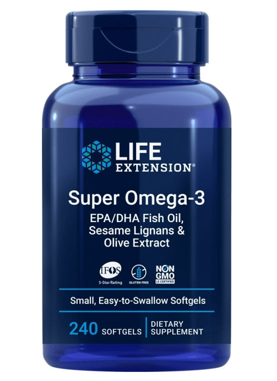 Super Omega-3 EPA/DHA Fish Oil, Sesame Lignans & Olive Extract - 240 softgels - Life Extension