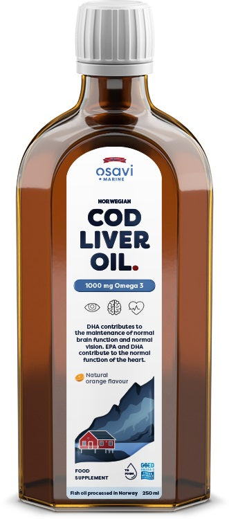 Norwegian Cod Liver Oil, 1000mg Omega 3 (Orange) - 250 ml. - Osavi
