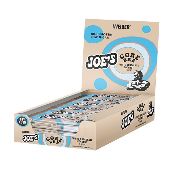 Joe's Core Bar, White Chocolate Coconut - 12 x 45g - Weider