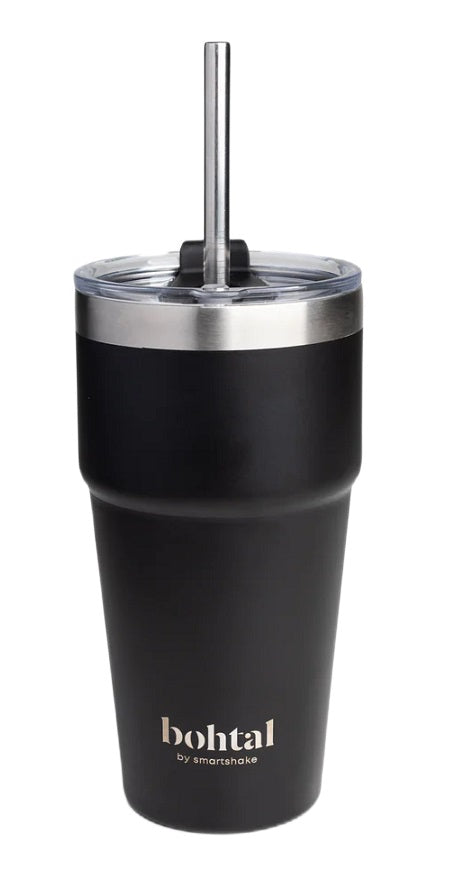 Bohtal Double Insulated Travel Mug with Straw, Black - 600ml. - SmartShake