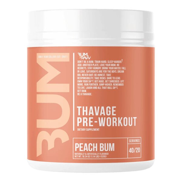 Thavage Pre-Workout, Peach Bum - 520 grams - Raw Nutrition