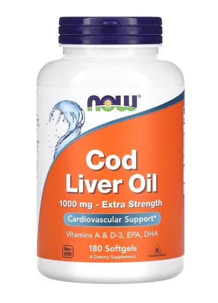 Cod Liver Oil, 1000mg Extra Strength - 180 softgels - NOW Foods