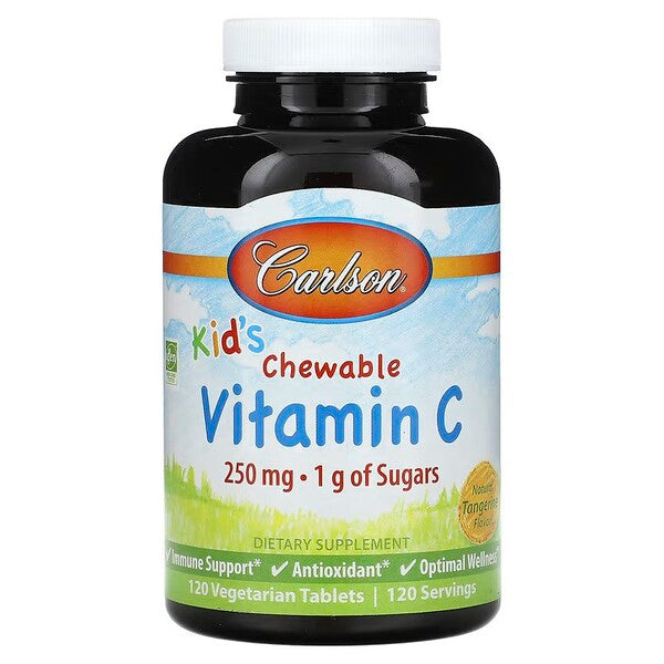 Kid's Chewable Vitamin C, 250mg Natural Tangerine - 120 vegetarian tablets - Carlson Labs