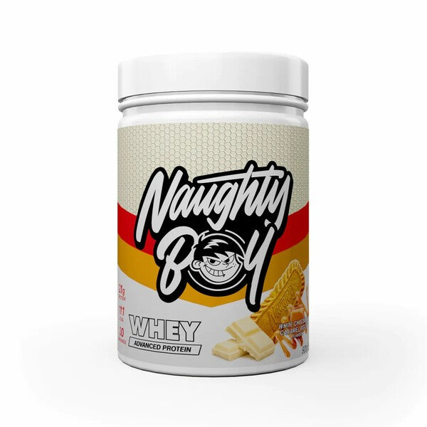 Advanced Whey, White Chocolate Caramel Biscuit - 900 grams - Naughty Boy
