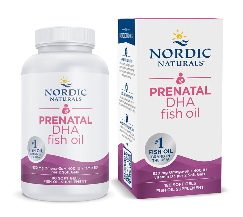 Prenatal DHA, 830mg Omega-3 + 400 IU D3 Unflavored (EAN 768990891045) - 180 softgels - Nordic Naturals