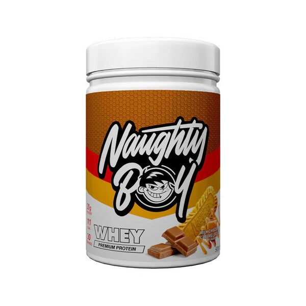Advanced Whey, Milk Chocolate Caramel Biscuit - 900 grams - Naughty Boy