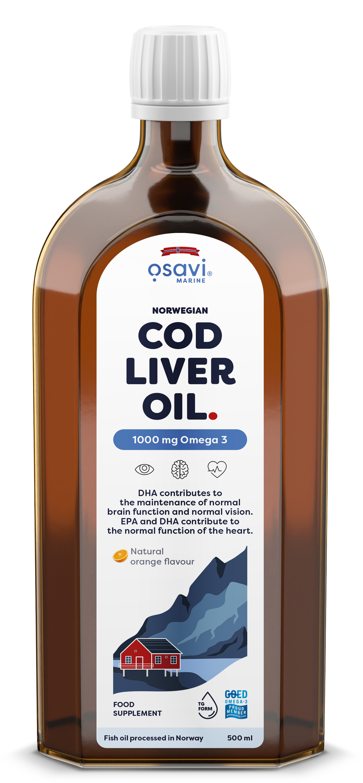 Norwegian Cod Liver Oil, 1000mg Omega 3 (Orange) - 500 ml. - Osavi