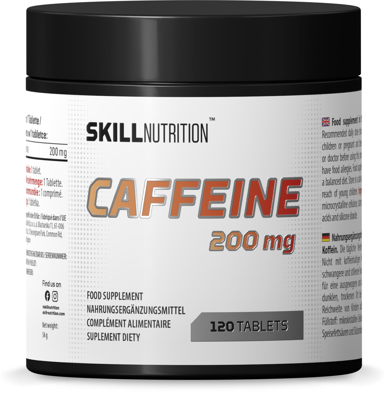 Caffeine, 200mg - 120 tablets - Skill Nutrition