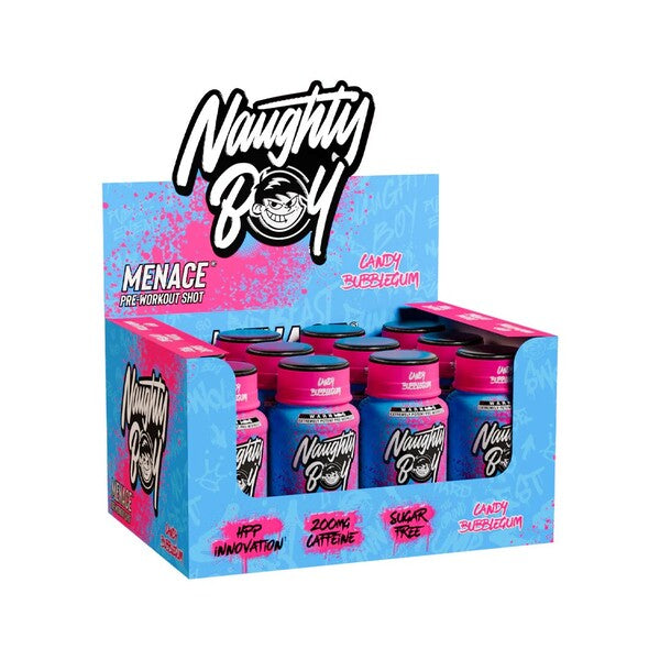 Menace Pre-Workout Shot, Candy Bubblegum - 12 x 60 ml. - Naughty Boy