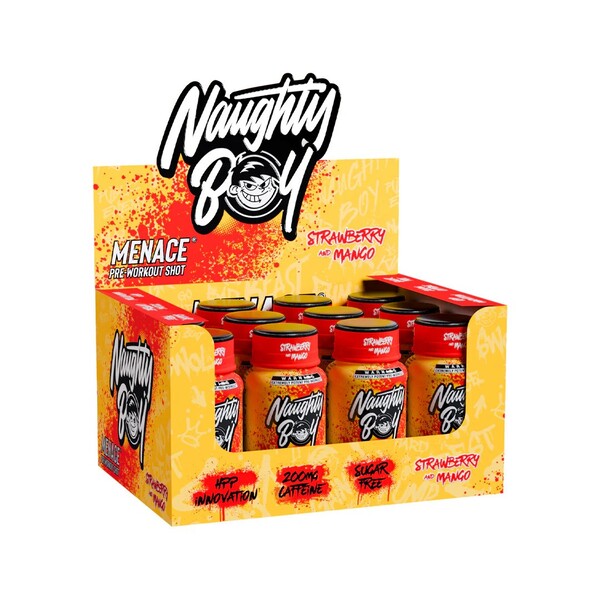 Menace Pre-Workout Shot, Strawberry & Mango - 12 x 60 ml. - Naughty Boy