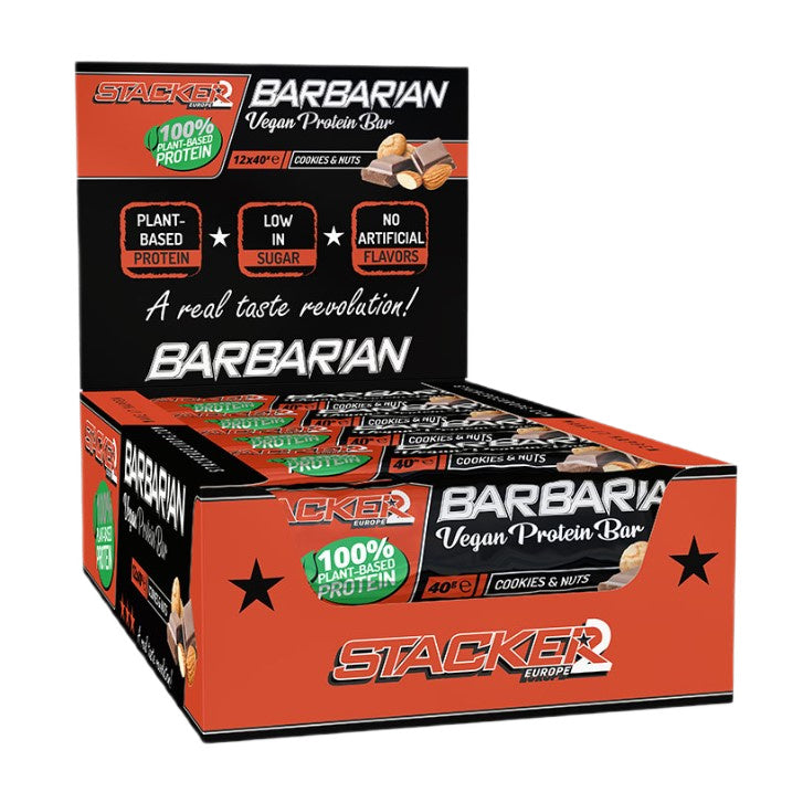 Barbarian Vegan Protein Bar, Cookies & Nuts - 12 x 40g - Stacker2 Europe