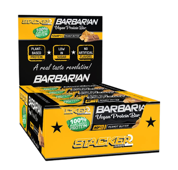 Barbarian Vegan Protein Bar, Peanut Butter - 12 x 40g - Stacker2 Europe