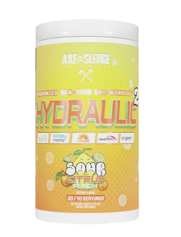 Hydraulic V2 Non-Stim Pre-Workout, Sour Citrus Punch - 498 grams - Axe & Sledge