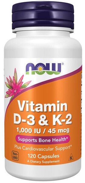 Vitamin D-3 & K-2 - 120 caps - NOW Foods